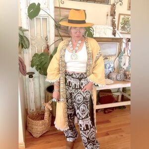Vintage 90’s Hemp Factory Elephant Print Genie Pants Black And White